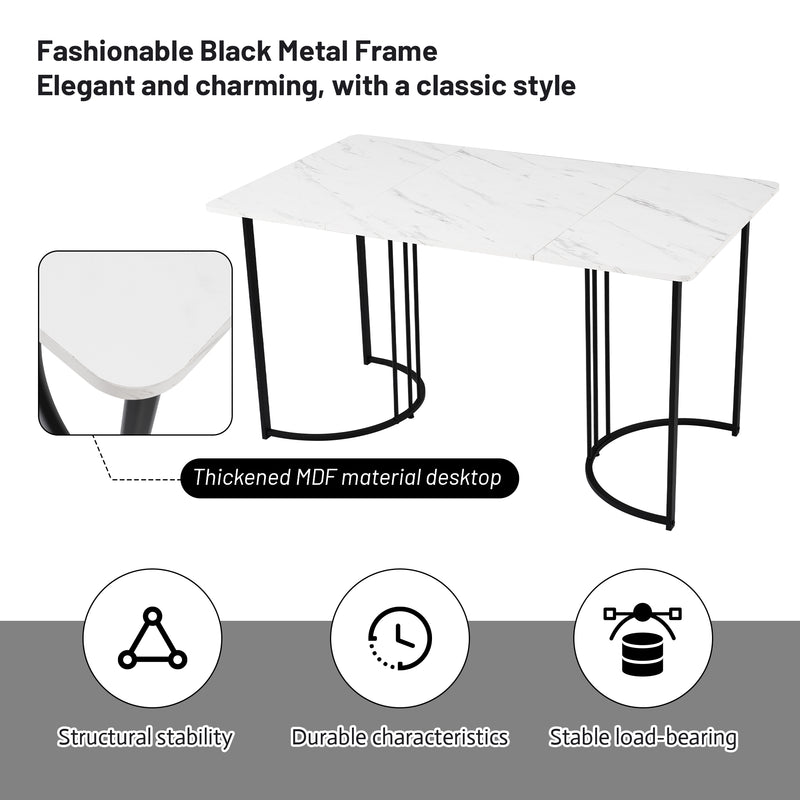 Table à Manger Rectangulaire Blanche avec Plateau Effet Marbre et Piétement Métallique Réglable DRICALS