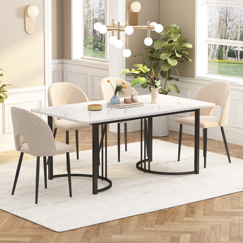 Table à Manger Rectangulaire Blanche avec Plateau Effet Marbre et Piétement Métallique Réglable DRICALS