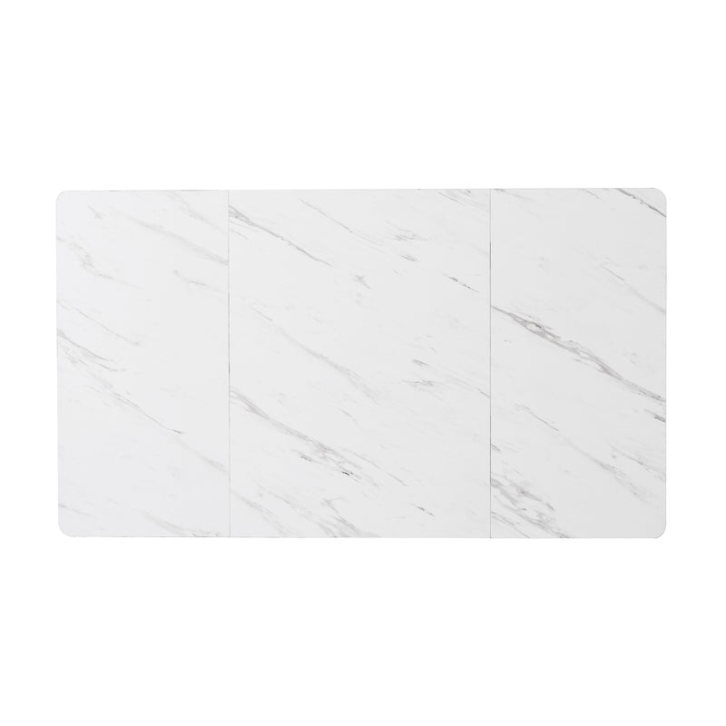 Table à Manger Rectangulaire Blanche avec Plateau Effet Marbre et Piétement Métallique Réglable DRICALS