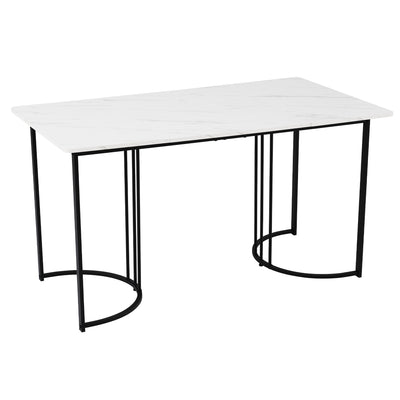 Table à Manger Rectangulaire Blanche avec Plateau Effet Marbre et Piétement Métallique Réglable DRICALS