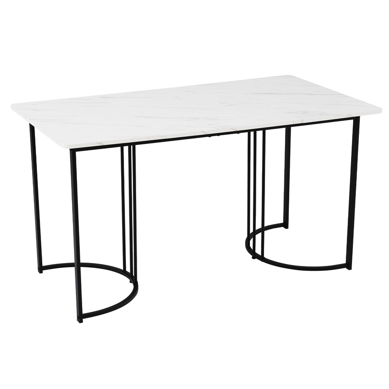 Table à Manger Rectangulaire Blanche avec Plateau Effet Marbre et Piétement Métallique Réglable DRICALS