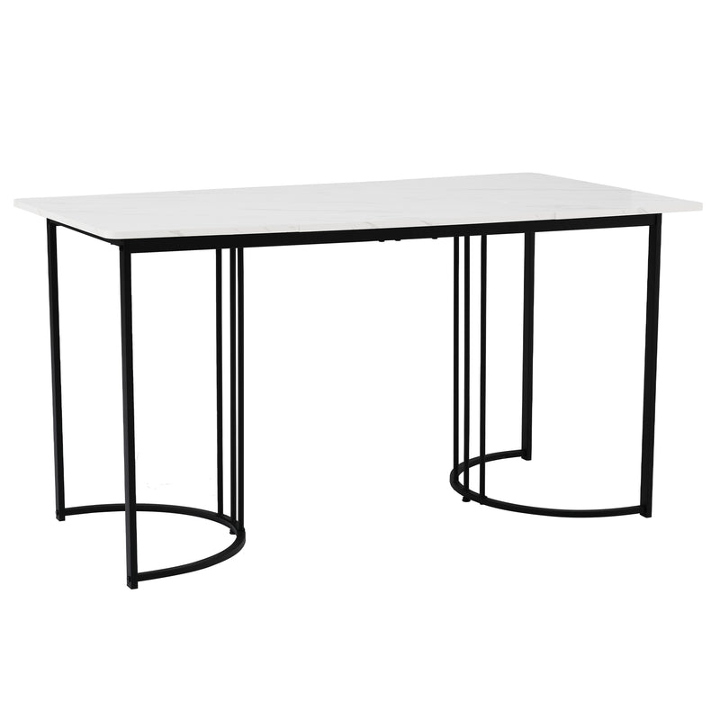 Table à Manger Rectangulaire Blanche avec Plateau Effet Marbre et Piétement Métallique Réglable DRICALS