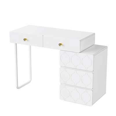 Coiffeuse Blanche Moderne à Motif Vagues avec Rangement Modulable EQNEDS
