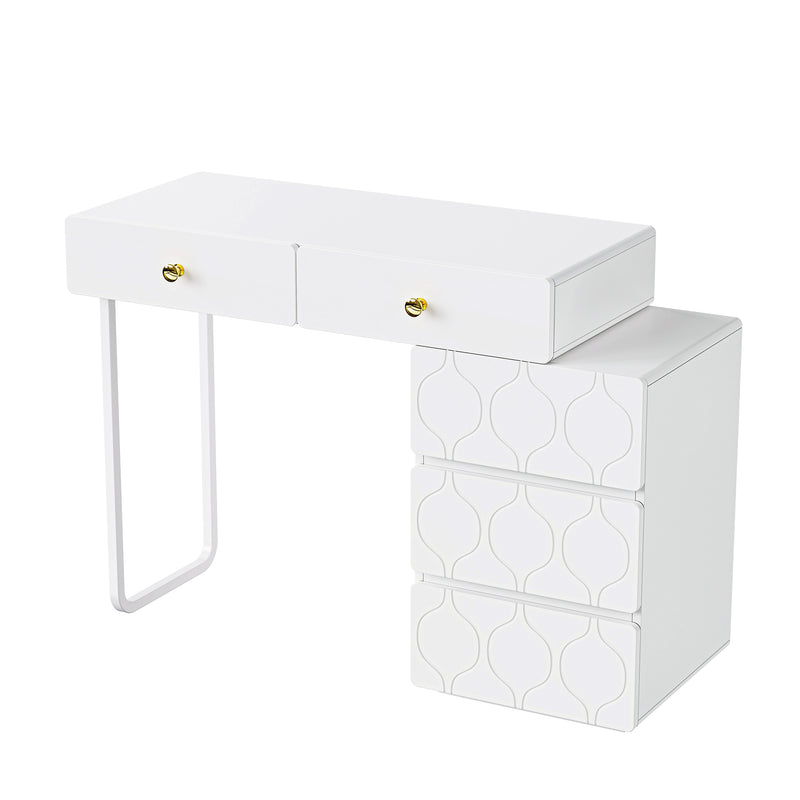 Coiffeuse Blanche Moderne à Motif Vagues avec Rangement Modulable EQNEDS
