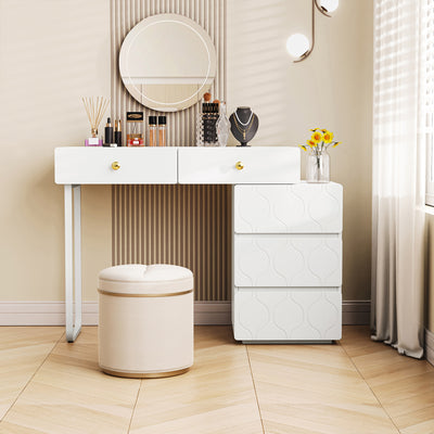 Coiffeuse Blanche Moderne à Motif Vagues avec Rangement Modulable EQNEDS