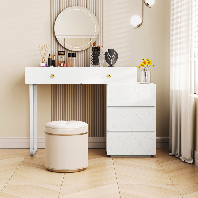 Coiffeuse Blanche Moderne à Motif Vagues avec Rangement Modulable EQNEDS