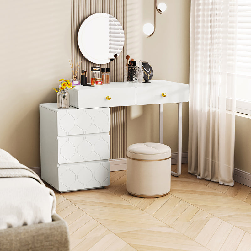 Coiffeuse Blanche Moderne à Motif Vagues avec Rangement Modulable EQNEDS