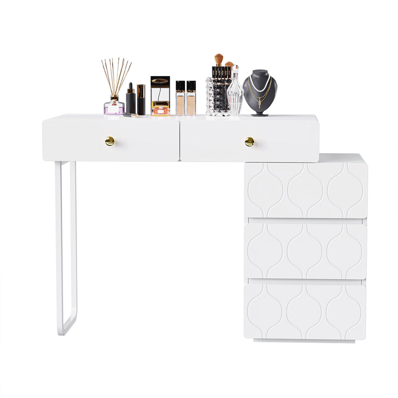 Coiffeuse Blanche Moderne à Motif Vagues avec Rangement Modulable EQNEDS