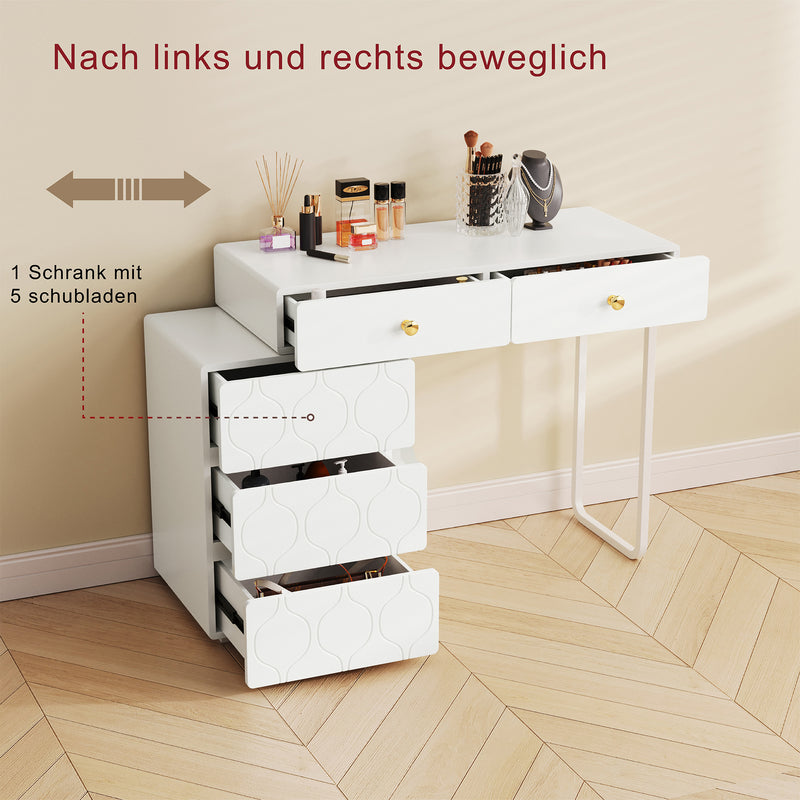 Coiffeuse Blanche Moderne à Motif Vagues avec Rangement Modulable EQNEDS