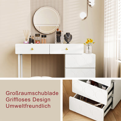 Coiffeuse Blanche Moderne à Motif Vagues avec Rangement Modulable EQNEDS