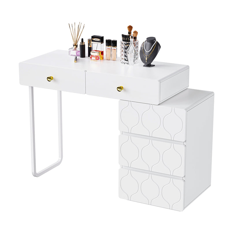 Coiffeuse Blanche Moderne à Motif Vagues avec Rangement Modulable EQNEDS