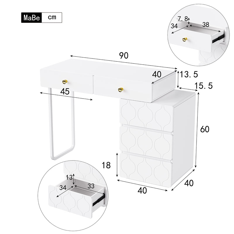 Coiffeuse Blanche Moderne à Motif Vagues avec Rangement Modulable EQNEDS