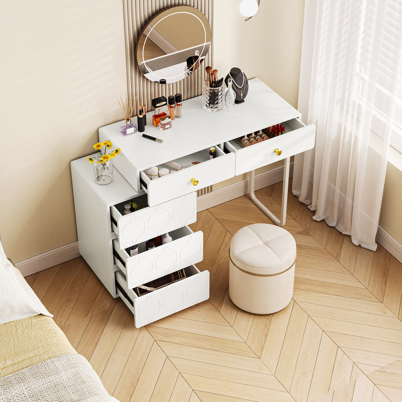 Coiffeuse Blanche Moderne à Motif Vagues avec Rangement Modulable EQNEDS