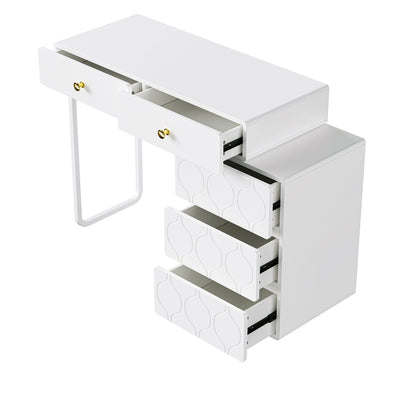 Coiffeuse Blanche Moderne à Motif Vagues avec Rangement Modulable EQNEDS