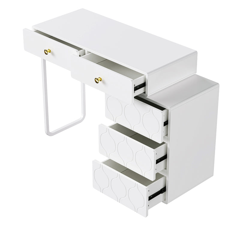 Coiffeuse Blanche Moderne à Motif Vagues avec Rangement Modulable EQNEDS