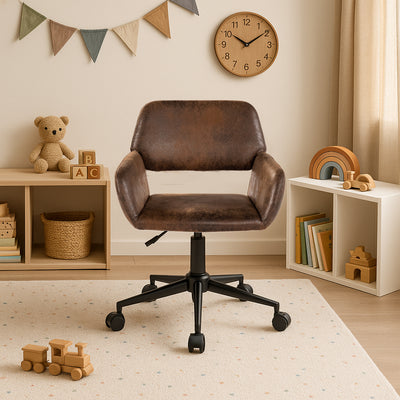 Vintage office chair in suede fabric, swivel, adjustable height and 5 casters ROSS KD SUEDE BROWN BLACK