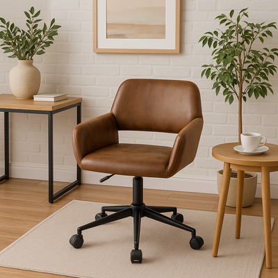 Vintage office chair in suede fabric, swivel, adjustable height and 5 casters ROSS KD SUEDE BROWN BLACK