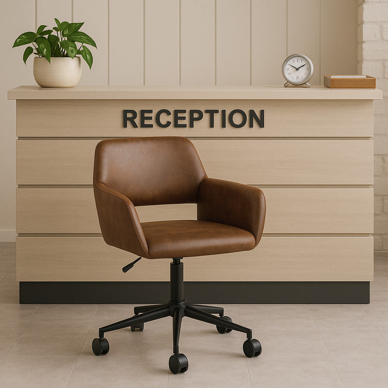 Vintage office chair in suede fabric, swivel, adjustable height and 5 casters ROSS KD SUEDE BROWN BLACK