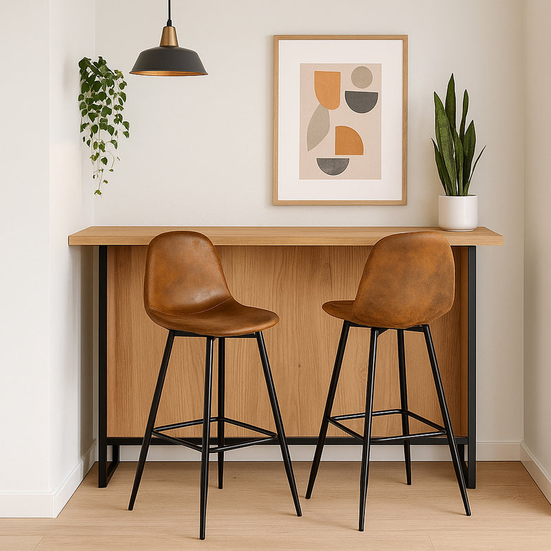 Set of 2 industrial style black PU swivel bar stools with white stitching 67Hcm CHARLTON COUNTER BLACK PU BLACK LEG 2PCS (Copy)