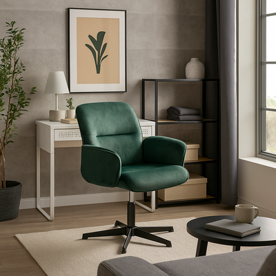 Ergonomic swivel office chair with armrests in green fir velvet THOMASINA RELAX VELVET GREEN