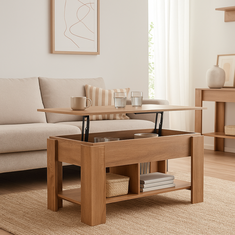 Coffee table with lifting top in wood and brown effect 96*50 ELOT BROWN 96