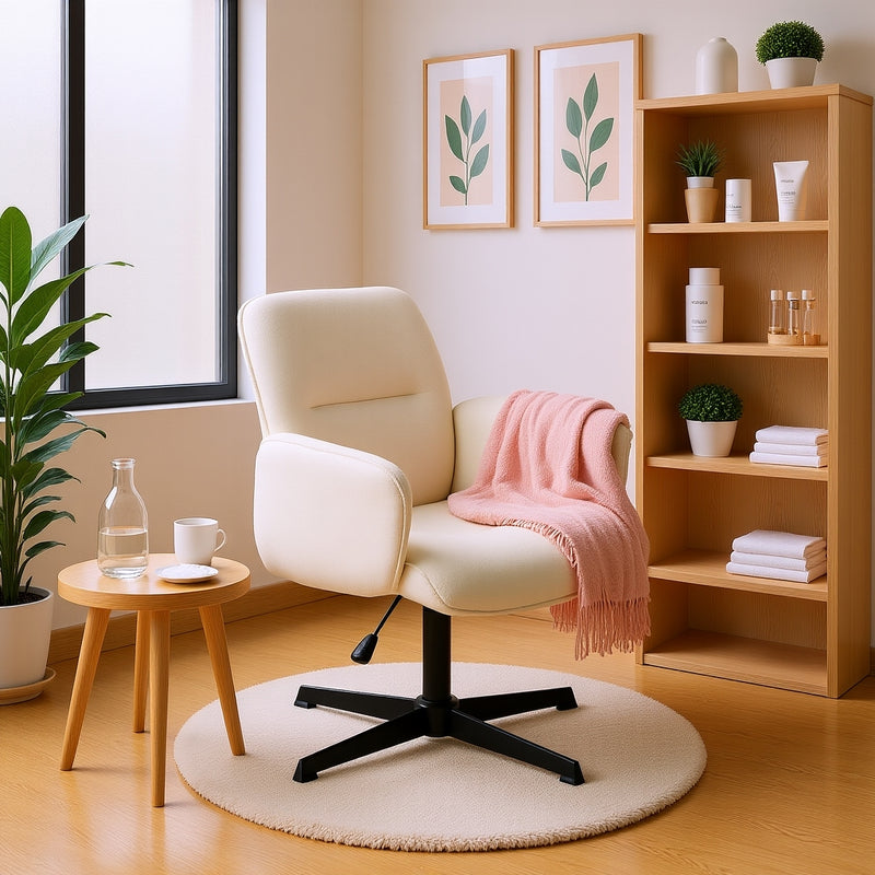 Ergonomic swivel office chair with armrests in beige fabric THOMASINA BEIGE RELAX