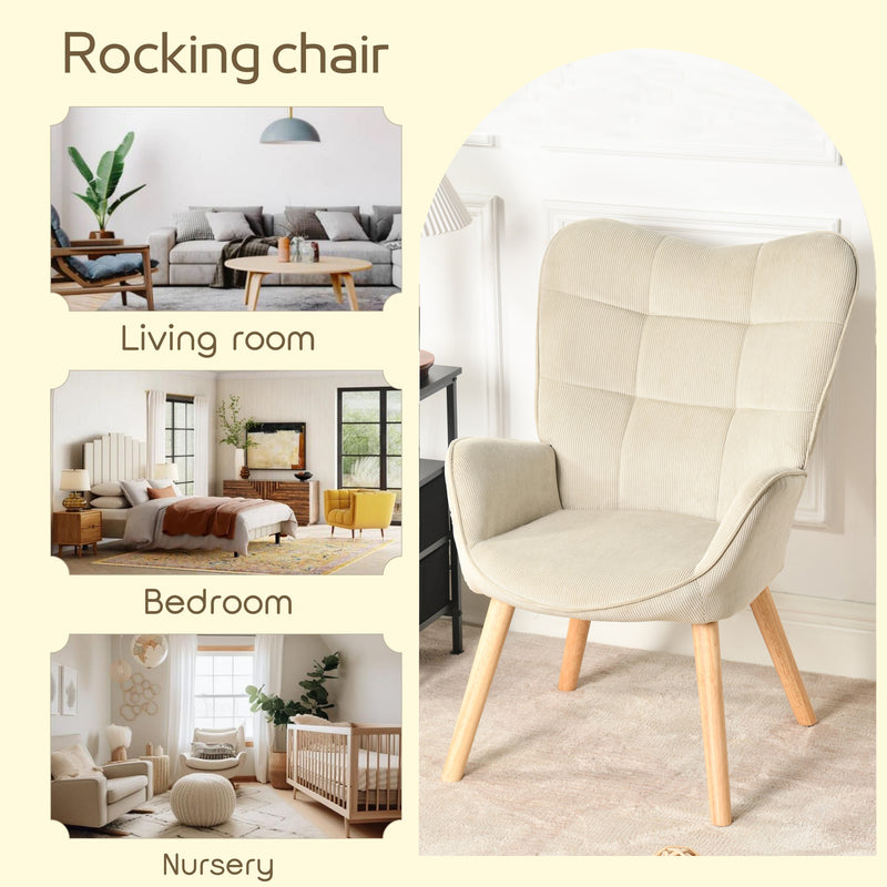 Scandinavian armchair in beige corduroy with beech legs KANAS CORDUROY BEIGE OAK LEG