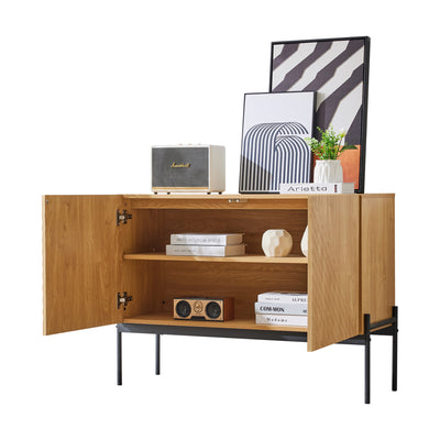 Commode/Buffet Moderne Naturel avec Étagère Réglable et Structure Métallique Robuste VAIKNELS