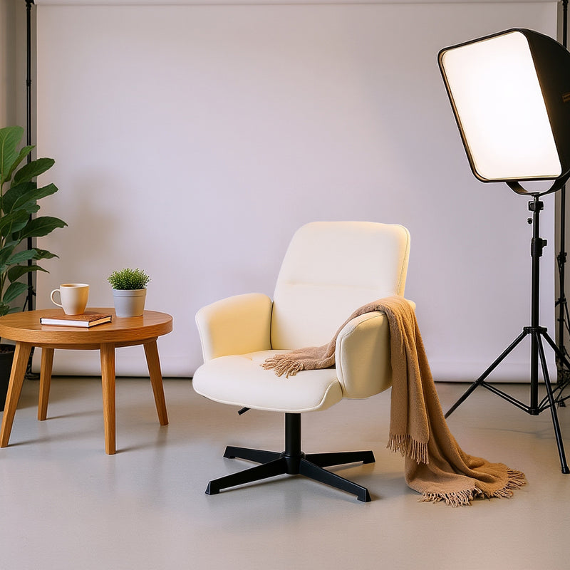 Ergonomic swivel office chair with armrests in beige fabric THOMASINA BEIGE RELAX