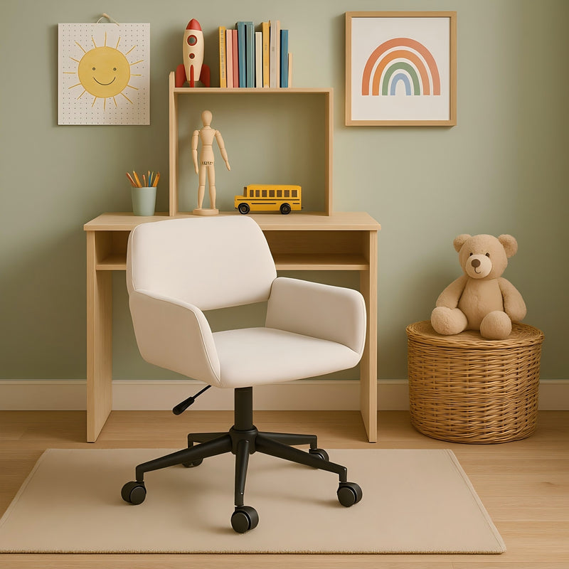 Scandinavian office chair in beige fabric, swivel, adjustable height and 5 castors ROSS KD CHENILLE BEIGE BLACK