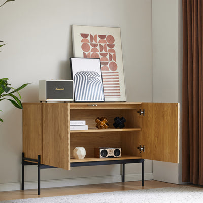 Commode/Buffet Moderne Naturel avec Étagère Réglable et Structure Métallique Robuste VAIKNELS