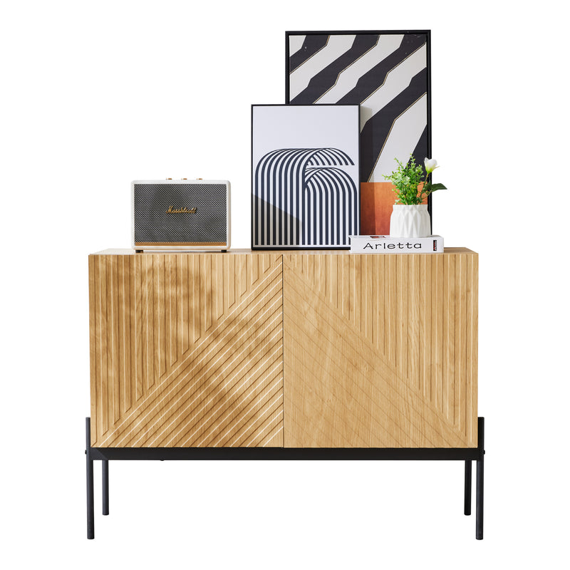 Commode/Buffet Moderne Naturel avec Étagère Réglable et Structure Métallique Robuste VAIKNELS