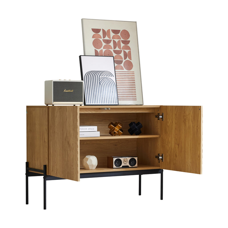 Commode/Buffet Moderne Naturel avec Étagère Réglable et Structure Métallique Robuste VAIKNELS