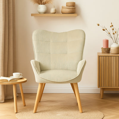 Scandinavian armchair in beige corduroy with beech legs KANAS CORDUROY BEIGE OAK LEG