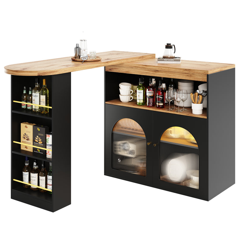 Bar de Salon Rotatif à 360° Noir avec Rangement Multi-Niveaux et Éclairage LED THRUTELS BLACK