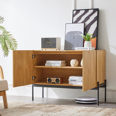 Commode/Buffet Moderne Naturel avec Étagère Réglable et Structure Métallique Robuste VAIKNELS
