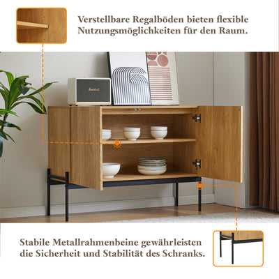 Commode/Buffet Moderne Naturel avec Étagère Réglable et Structure Métallique Robuste VAIKNELS