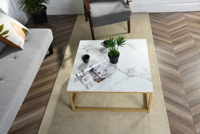 FACTO SQUARE COFFEE TABLE MARBLE GOLD LEG A