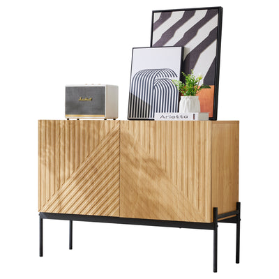 Commode/Buffet Moderne Naturel avec Étagère Réglable et Structure Métallique Robuste VAIKNELS