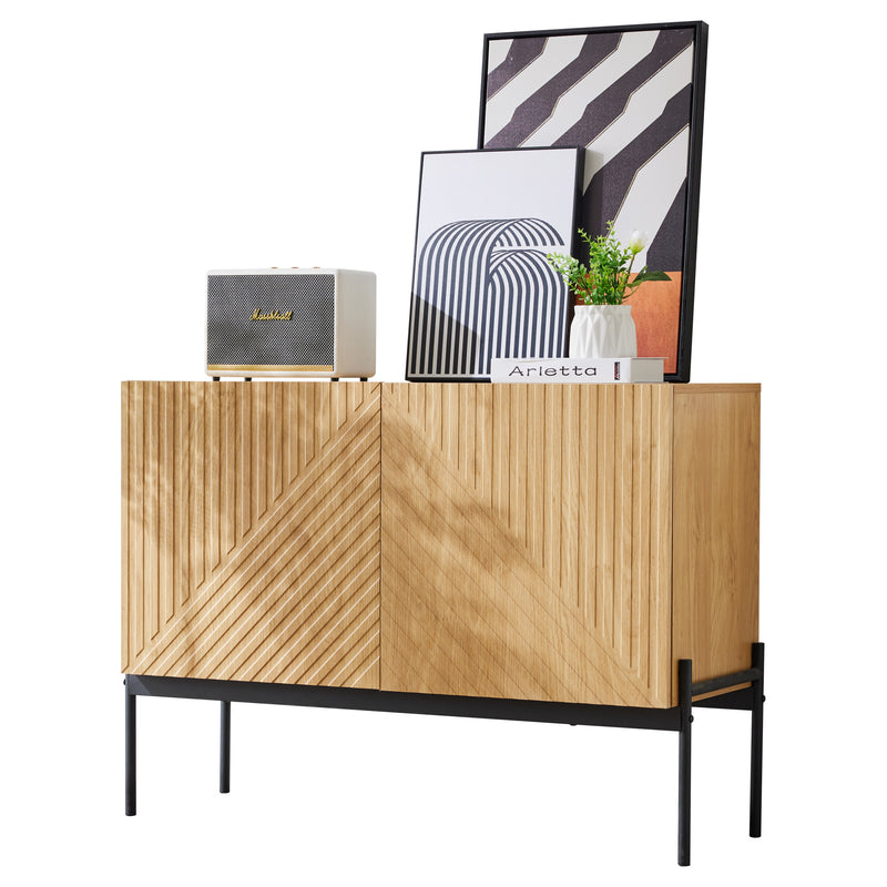 Commode/Buffet Moderne Naturel avec Étagère Réglable et Structure Métallique Robuste VAIKNELS