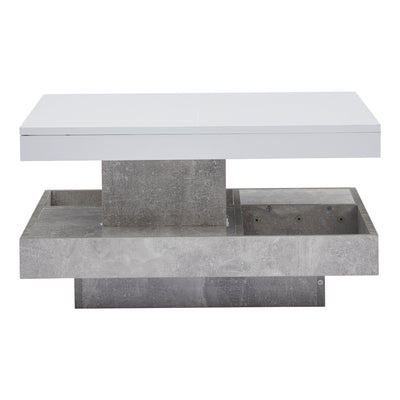 Table Basse Pivotante Blanche et Effet Marbre Double Couche avec Rangement Intégré ACHO