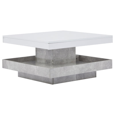 Table Basse Pivotante Blanche et Effet Marbre Double Couche avec Rangement Intégré ACHO