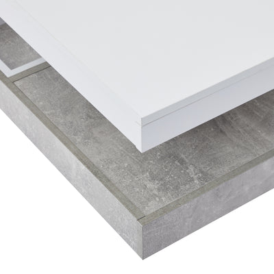 Table Basse Pivotante Blanche et Effet Marbre Double Couche avec Rangement Intégré ACHO