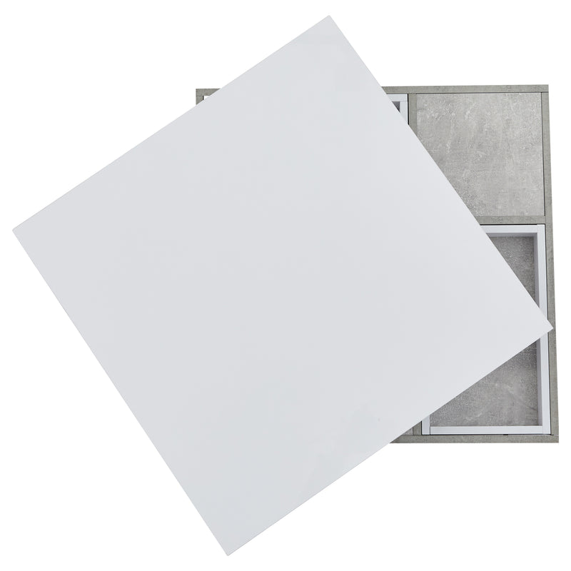 Table Basse Pivotante Blanche et Effet Marbre Double Couche avec Rangement Intégré ACHO