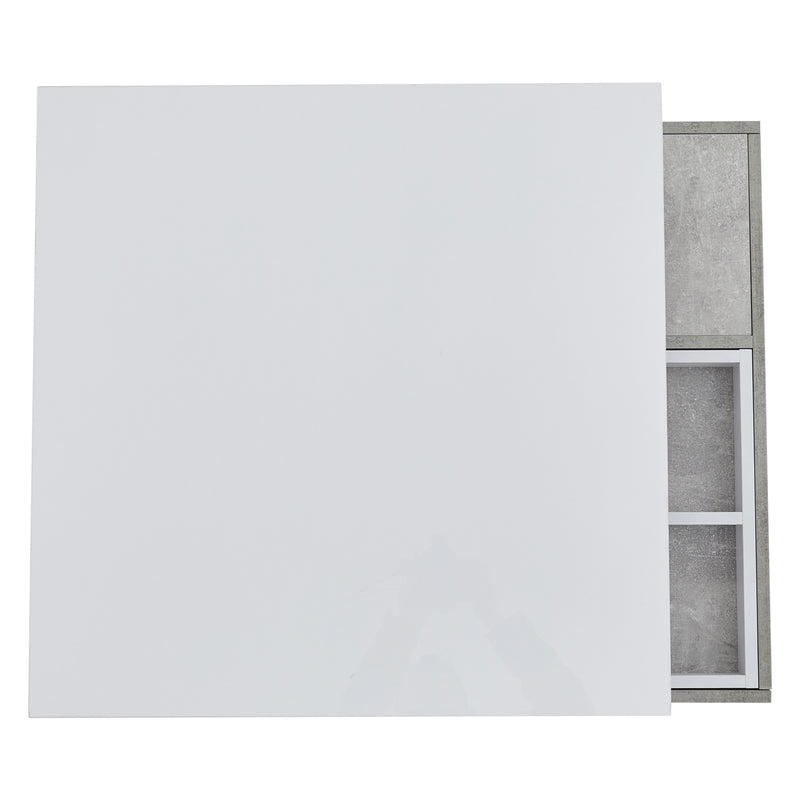 Table Basse Pivotante Blanche et Effet Marbre Double Couche avec Rangement Intégré ACHO