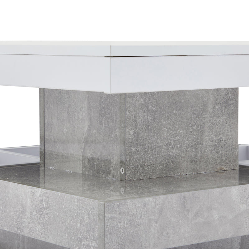 Table Basse Pivotante Blanche et Effet Marbre Double Couche avec Rangement Intégré ACHO
