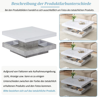 Table Basse Pivotante Blanche et Effet Marbre Double Couche avec Rangement Intégré ACHO