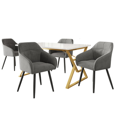 Table de salle à manger Moderne Effet Marbre Blanc et Pieds Dorés ACINS GOLD