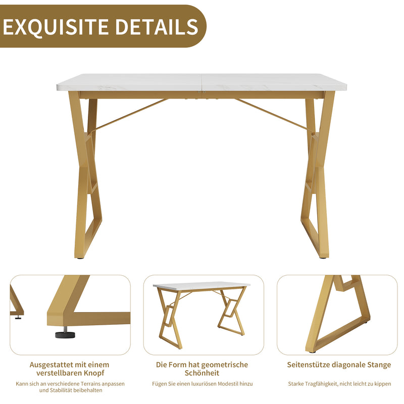 Table de salle à manger Moderne Effet Marbre Blanc et Pieds Dorés ACINS GOLD