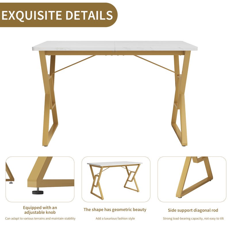 Table de salle à manger Moderne Effet Marbre Blanc et Pieds Dorés ACINS GOLD